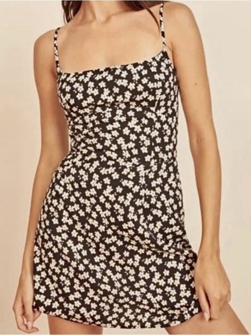 Reformation Elm Dress Women’s 6 Tootsie Black White Floral Mini Square Neck